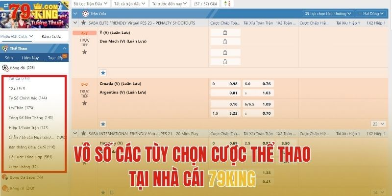 Vô số các tùy chọn cược